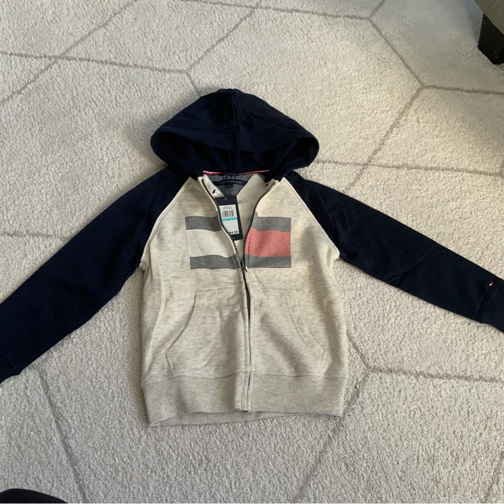 Tommy Hilfiger Blue and Gray Hooded Sweatshirt